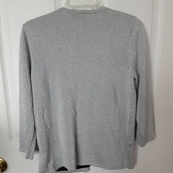Alfred Dunner Medium Petite Silver Metallic Top w/Attached Shell & Long Sleeves - Picture 5 of 5